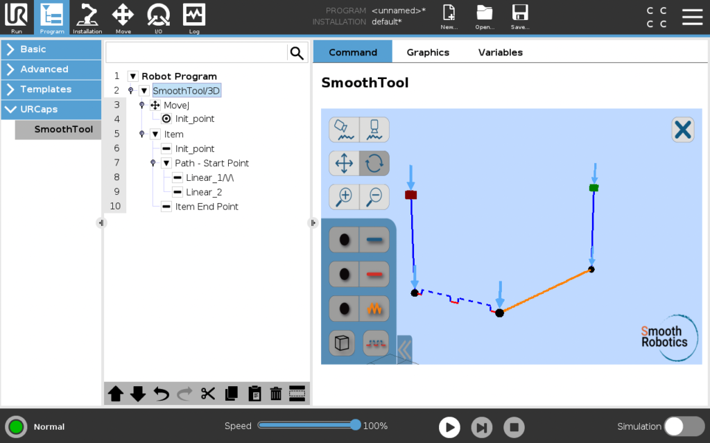 Smooth tool softvér pre zváranie kolaboratívnym robotom - 3D vizualizácia