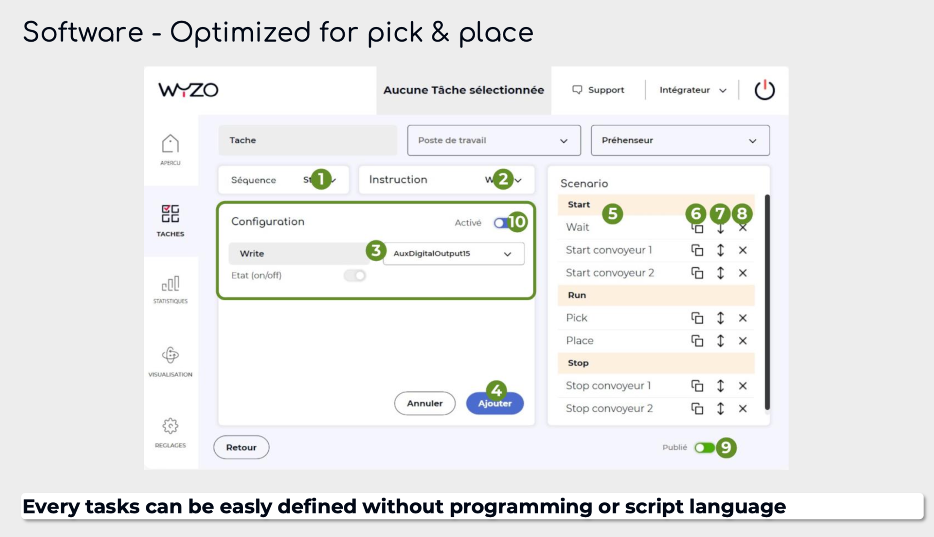 Wyzo sidebot - softvér optimalizovaný pre pick&place - bez písania scriptov